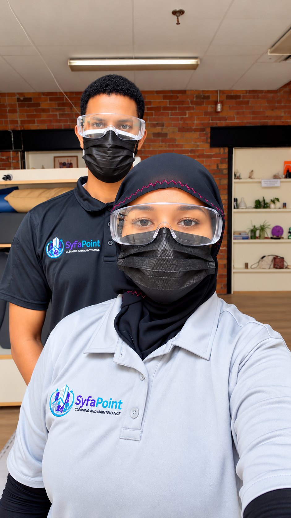 The SyFaPoint cleaning team in branded uniforms